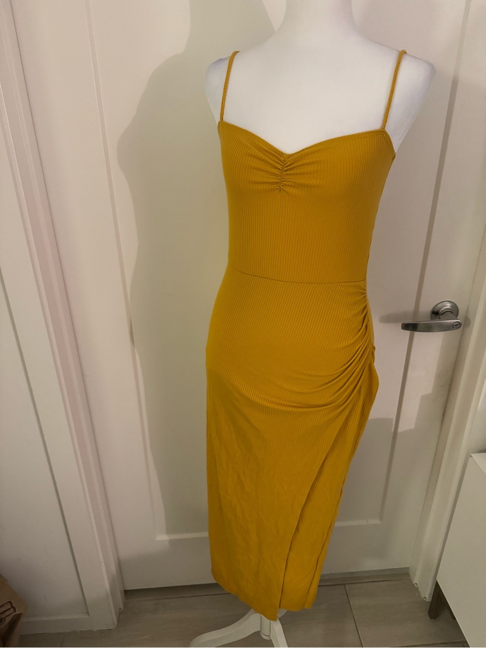 Reformation- Mustard Yellow Spaghetti Strap Midi Dress